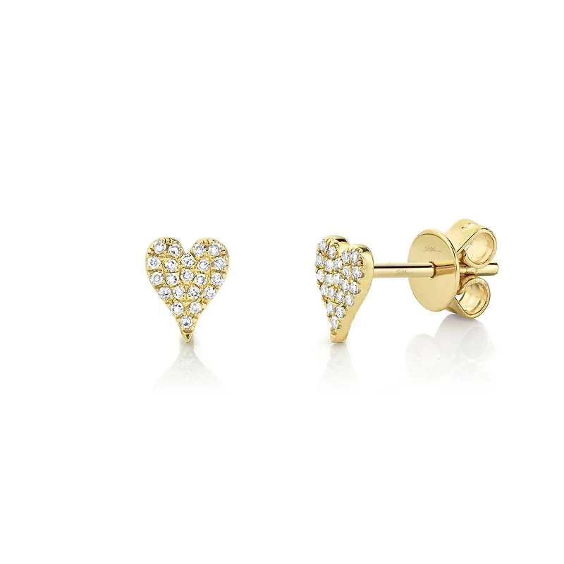 Kate Yellow Gold and Diamond Pavé Heart Stud Earrings