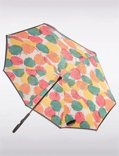Parapluie Réversible Polyvalent Toutes Saisons avec Motif de Feuilles Multicolor