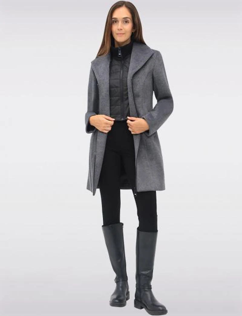Manteau Végan Zippé avec Plastron Matelassé Col à Revers & Poches par Point Zero