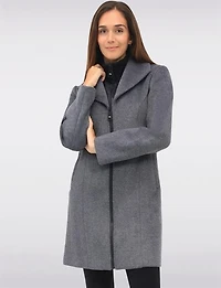 Manteau Végan Zippé avec Plastron Matelassé Col à Revers & Poches par Point Zero