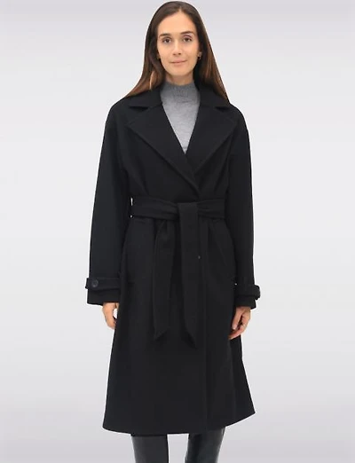 Manteau Long Chic à Double Boutonnage Ceinture Amovible & Fente au Dos par Sebby