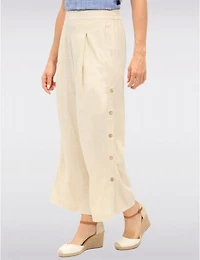 Manteaux Manteaux | La maison du manteau au Québec Pantalon Large en Mélange de Lin à Boutons & Plis Frontaux par Julia Paradis