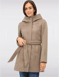 Manteaux | La maison du Manteau au Québec Chic à Capuche Imitation Melton Vegan Ceinture Amovible par Point Zero