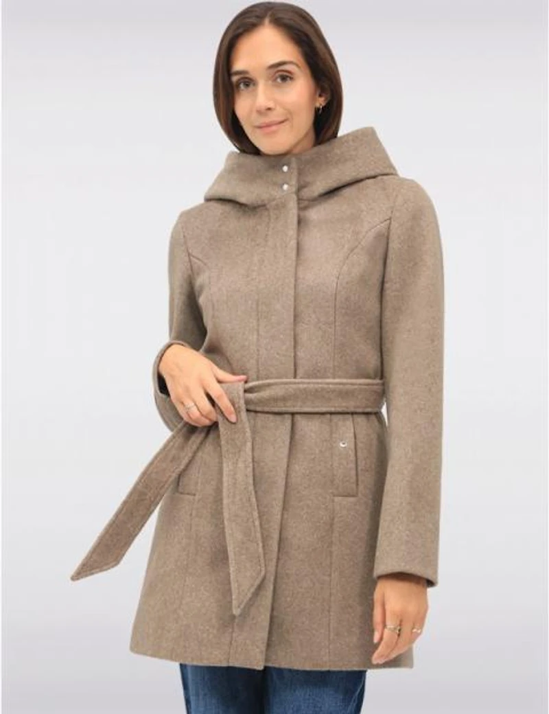 Manteaux | La maison du Manteau au Québec Chic à Capuche Imitation Melton Vegan Ceinture Amovible par Point Zero