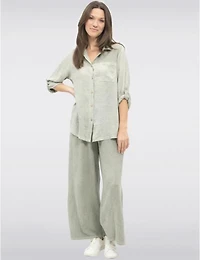 Manteaux Manteaux | La maison du manteau au Québec Pantalon Décontracté à Jambe Large en Mélange Coton-Lin par Froccella