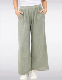 Manteaux Manteaux | La maison du manteau au Québec Pantalon Décontracté à Jambe Large en Mélange Coton-Lin par Froccella