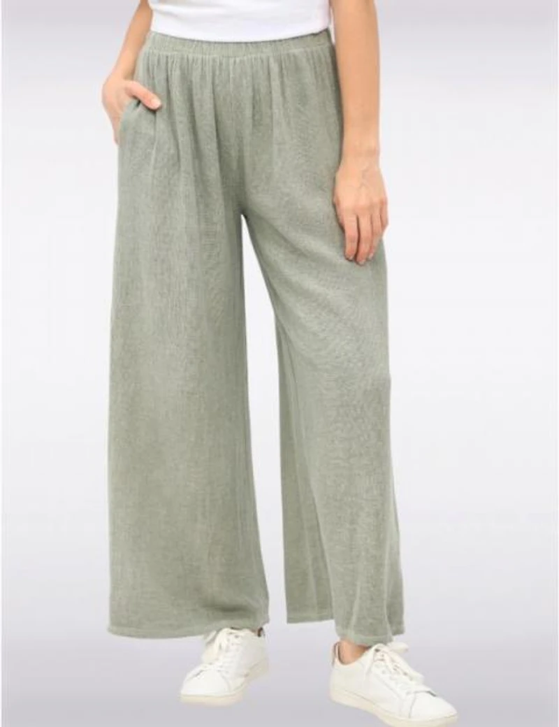 Manteaux Manteaux | La maison du manteau au Québec Pantalon Décontracté à Jambe Large en Mélange Coton-Lin par Froccella