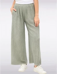 Manteaux Manteaux | La maison du manteau au Québec Pantalon Décontracté à Jambe Large en Mélange Coton-Lin par Froccella