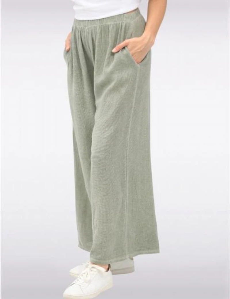 Manteaux Manteaux | La maison du manteau au Québec Pantalon Décontracté à Jambe Large en Mélange Coton-Lin par Froccella