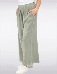 Manteaux Manteaux | La maison du manteau au Québec Pantalon Décontracté à Jambe Large en Mélange Coton-Lin par Froccella