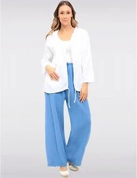 Manteaux | La maison du manteau au Québec Pantalon Large en Coton Texturé avec Taille Élastique & Poches par Froccella