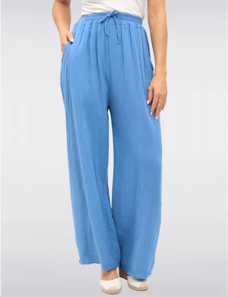 Manteaux | La maison du manteau au Québec Pantalon Large en Coton Texturé avec Taille Élastique & Poches par Froccella