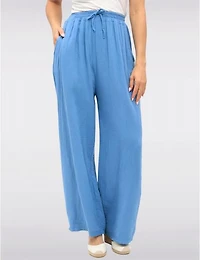 Manteaux | La maison du manteau au Québec Pantalon Large en Coton Texturé avec Taille Élastique & Poches par Froccella