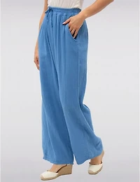 Manteaux | La maison du manteau au Québec Pantalon Large en Coton Texturé avec Taille Élastique & Poches par Froccella