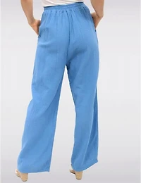 Manteaux | La maison du manteau au Québec Pantalon Large en Coton Texturé avec Taille Élastique & Poches par Froccella
