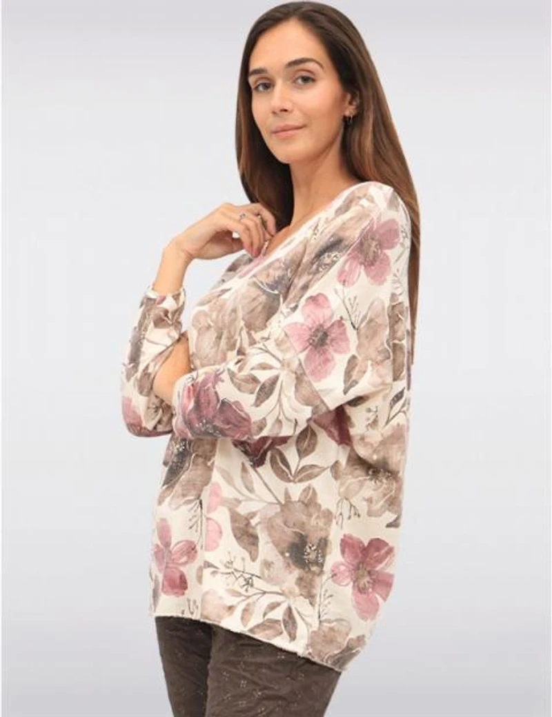 Manteaux | La maison du manteau au Québec Haut Tricoté Imprimé En Laine Mélangée À Manches Longues Dolman Col V