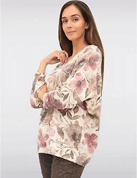 Manteaux | La maison du manteau au Québec Haut Tricoté Imprimé En Laine Mélangée À Manches Longues Dolman Col V