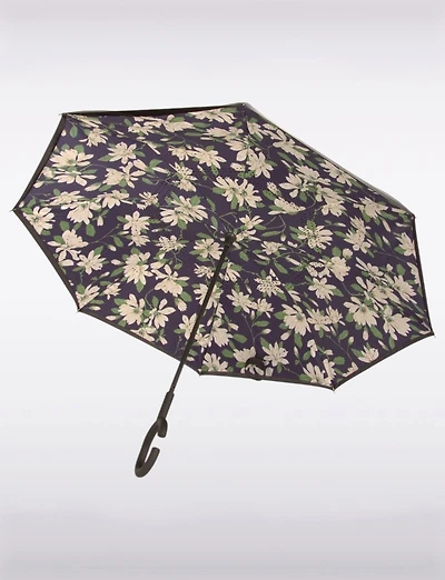 Parapluie Réversible Polyvalent Multicolore avec Motif de Fleurs et de Feuilles