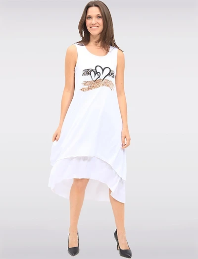 Robe Sans Manches à Ourlet Asymétrique Imprimé Cœurs & Léopard par Fun Sport