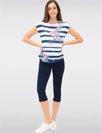 Haut à Rayures et Imprimé Floral avec Manches Cap par Moffi International