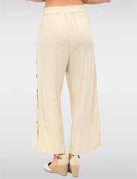 Pantalon Large en Mélange de Lin à Boutons & Plis Frontaux par Julia Paradis