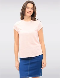 Haut Rayé à Manches Courtes en Mélange de Coton avec Détails Boutons par GWV