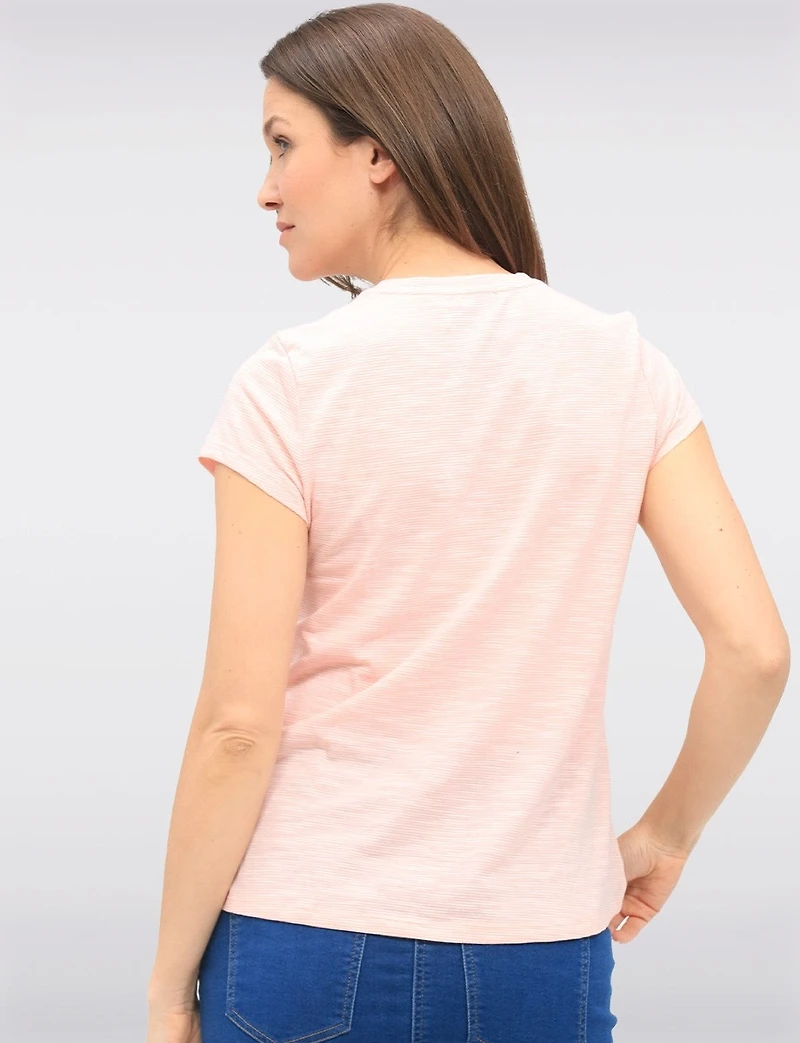Haut Rayé à Manches Courtes en Mélange de Coton avec Détails Boutons par GWV