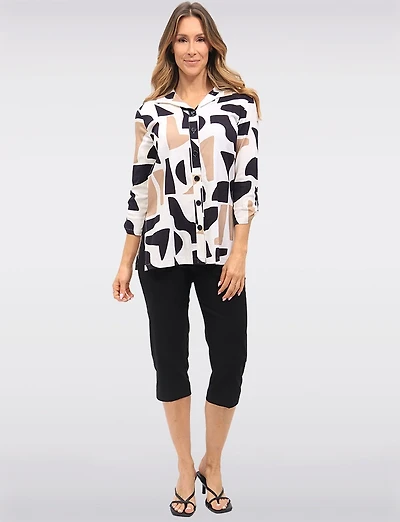 Blouse Boutonnée à Imprimé Abstrait Manches Longues & Fentes Latérales par Devia