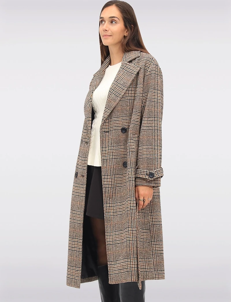 Manteau Long Chic à Double Boutonnage Ceinture Amovible & Fente au Dos par Sebby