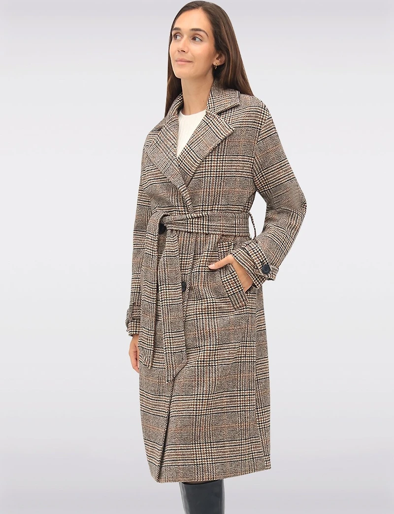 Manteau Long Chic à Double Boutonnage Ceinture Amovible & Fente au Dos par Sebby