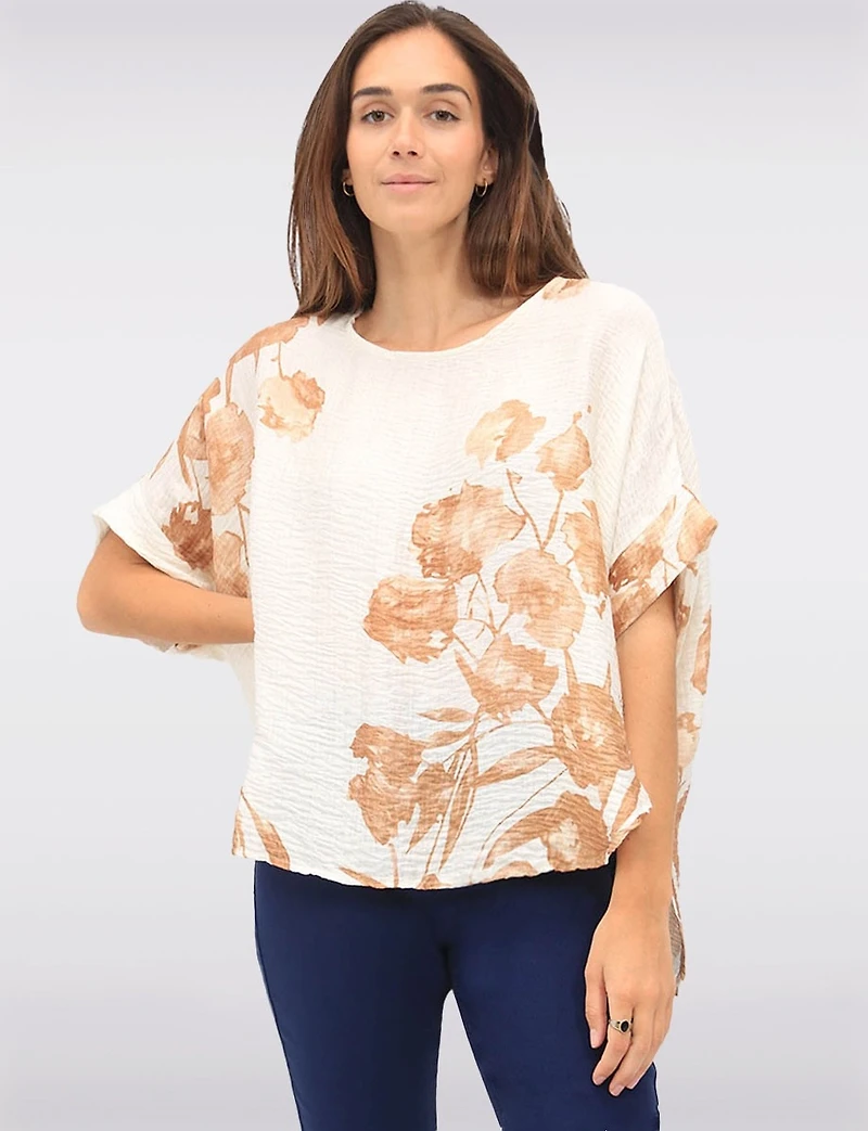 Haut Froissé à Imprimé Floral Manches Dolman & Fentes Latérales par Froccella