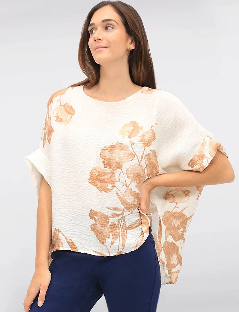 Haut Froissé à Imprimé Floral Manches Dolman & Fentes Latérales par Froccella