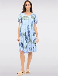 Robe Fluide à Manches Courtes avec Imprimé Feuilles Tropicales par Froccella