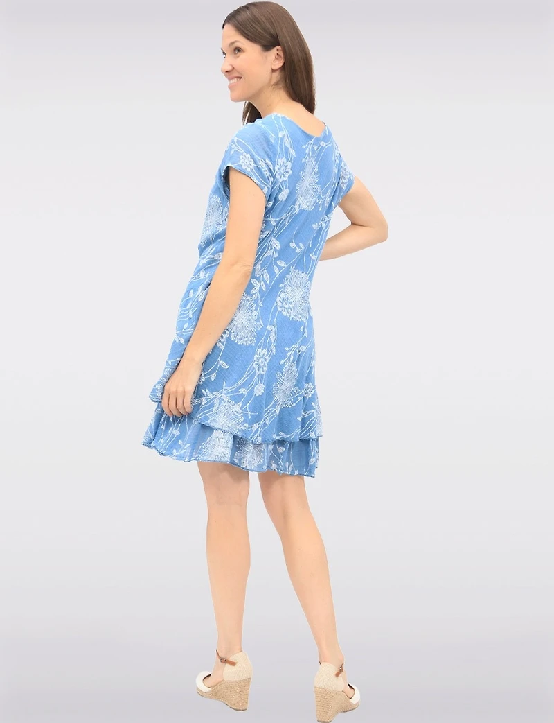 Robe Chic en Coton à Deux Niveaux avec Imprimé Floral et Col V par Froccella