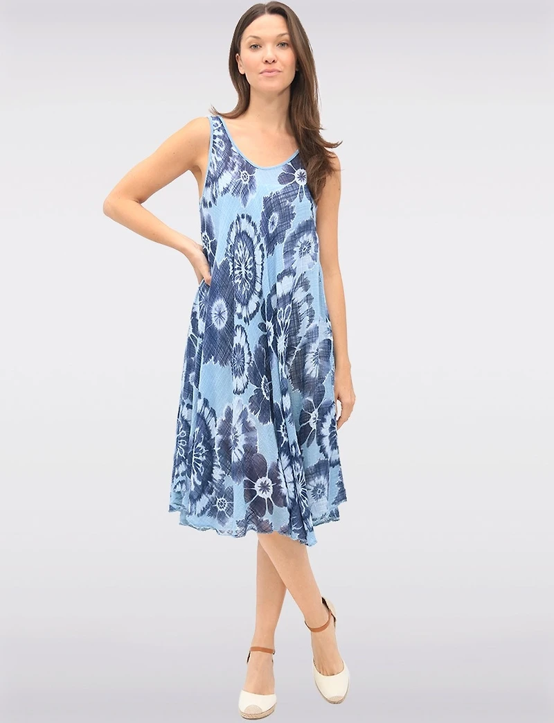 Robe Évasée en Coton Fluide avec Col Rond et Imprimé Tie-Dye par Froccella