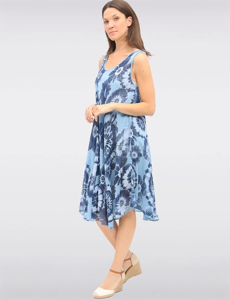 Robe Évasée en Coton Fluide avec Col Rond et Imprimé Tie-Dye par Froccella