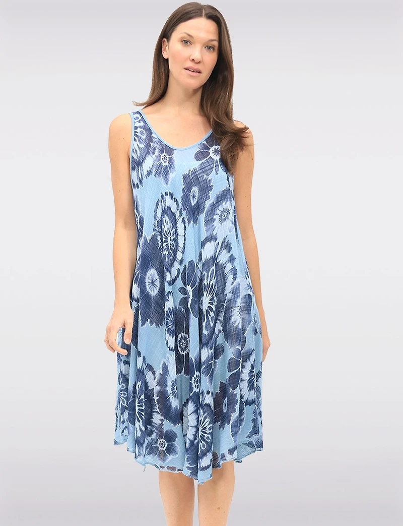 Robe Évasée en Coton Fluide avec Col Rond et Imprimé Tie-Dye par Froccella