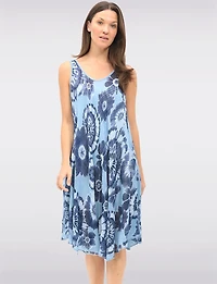 Robe Évasée en Coton Fluide avec Col Rond et Imprimé Tie-Dye par Froccella