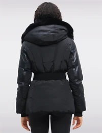 Veste Ceinturée Noir Mat avec Détails en Fausse Fourrure & Cuir Vegan par Sicily