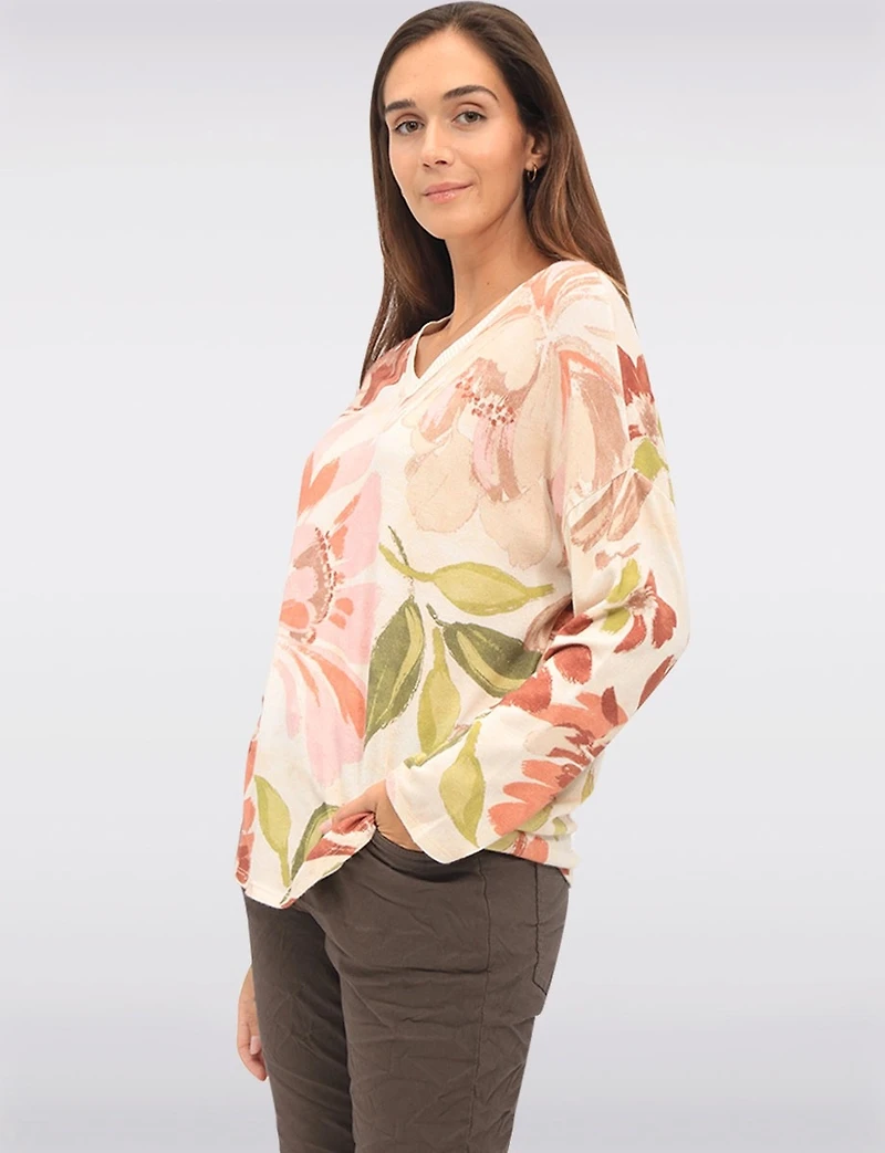 Haut Tricot Motif Floral V-Neck Boxing day Vente par Froccella | Manteaux