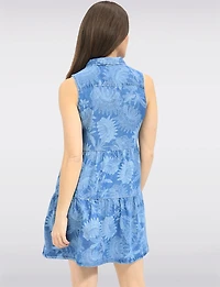 Robe Fluide Sans Manches À Fleurs Boutonnée Longueur Genou Par Point Zero