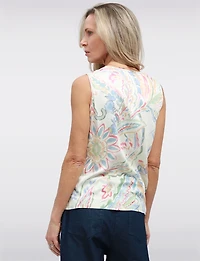 Haut Sans Manches Léger à Fleurs avec Bordure en Dentelle par Point Zero