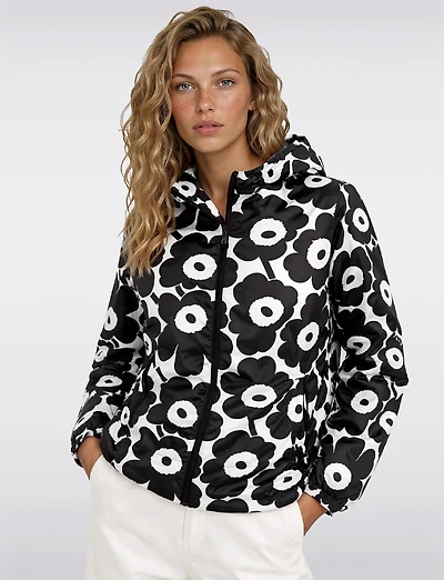 Veste Coupe-vent Vegan À Capuche Motif Floral Noir Et Blanc Par Point Zero