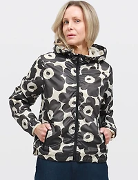 Veste Coupe-vent Vegan À Capuche Motif Floral Noir Et Blanc Par Point Zero