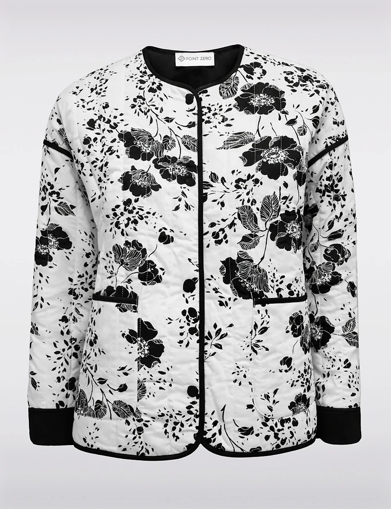 Veste Matelassée Courte Chic À Imprimé Floral Noir Et Blanc Par Point Zero