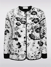 Veste Matelassée Courte Chic À Imprimé Floral Noir Et Blanc Par Point Zero