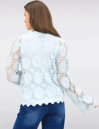 Cardigan Polyvalent En Crochet À Motif Floral & Bords Festonnés Par Point Zero