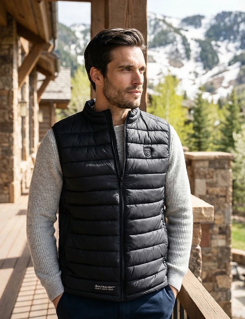Gilet Noir Matelassé Ultra-Léger Coupe-Vent et Résistant à l'Eau par Point Zero
