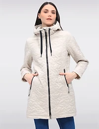 Veste Matelassée Légère Florale Végane Mi-Longue À Capuche par Saki