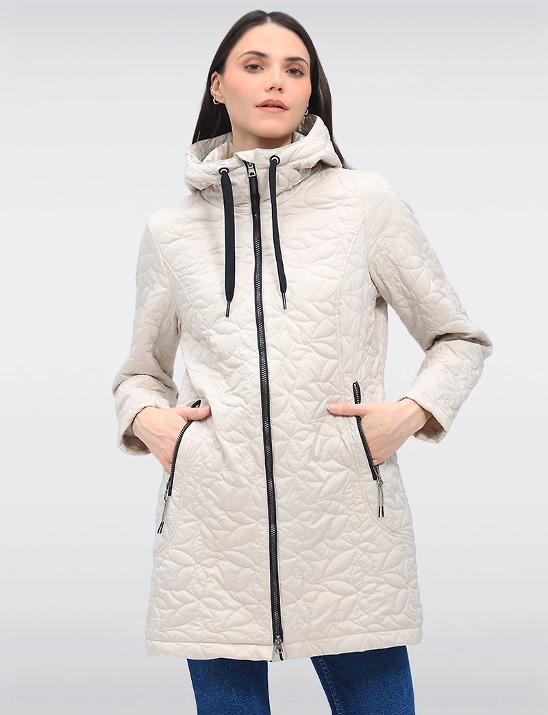 Veste Matelassée Légère Florale Végane Mi-Longue À Capuche par Saki